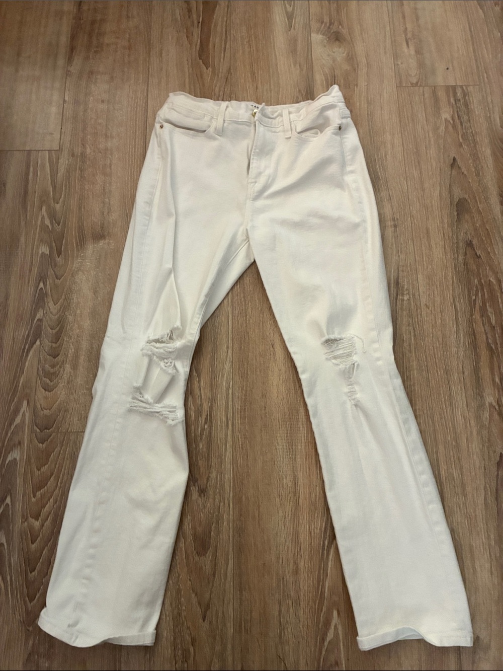 Frame Denim White Distressed Kick-Flare Jeans